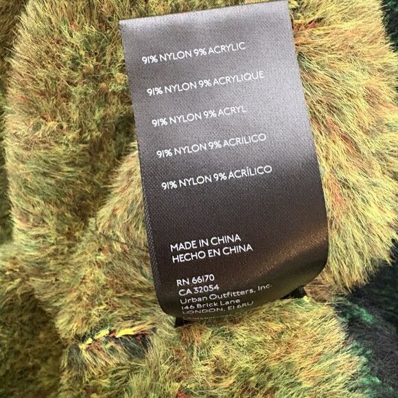 Urban Outfitters Green Yellow Thea Fuzzy Plaid Cropped Cardigan Size XS Womens - Picture 6 of 8